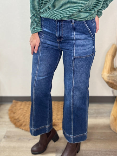Risen Crop Jeans with Pintuck Seams
