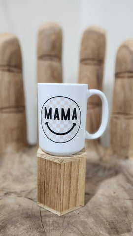 Mama Checkered Smiley Face Mug