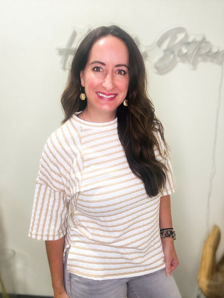 Latte & White Striped Casual Blouse