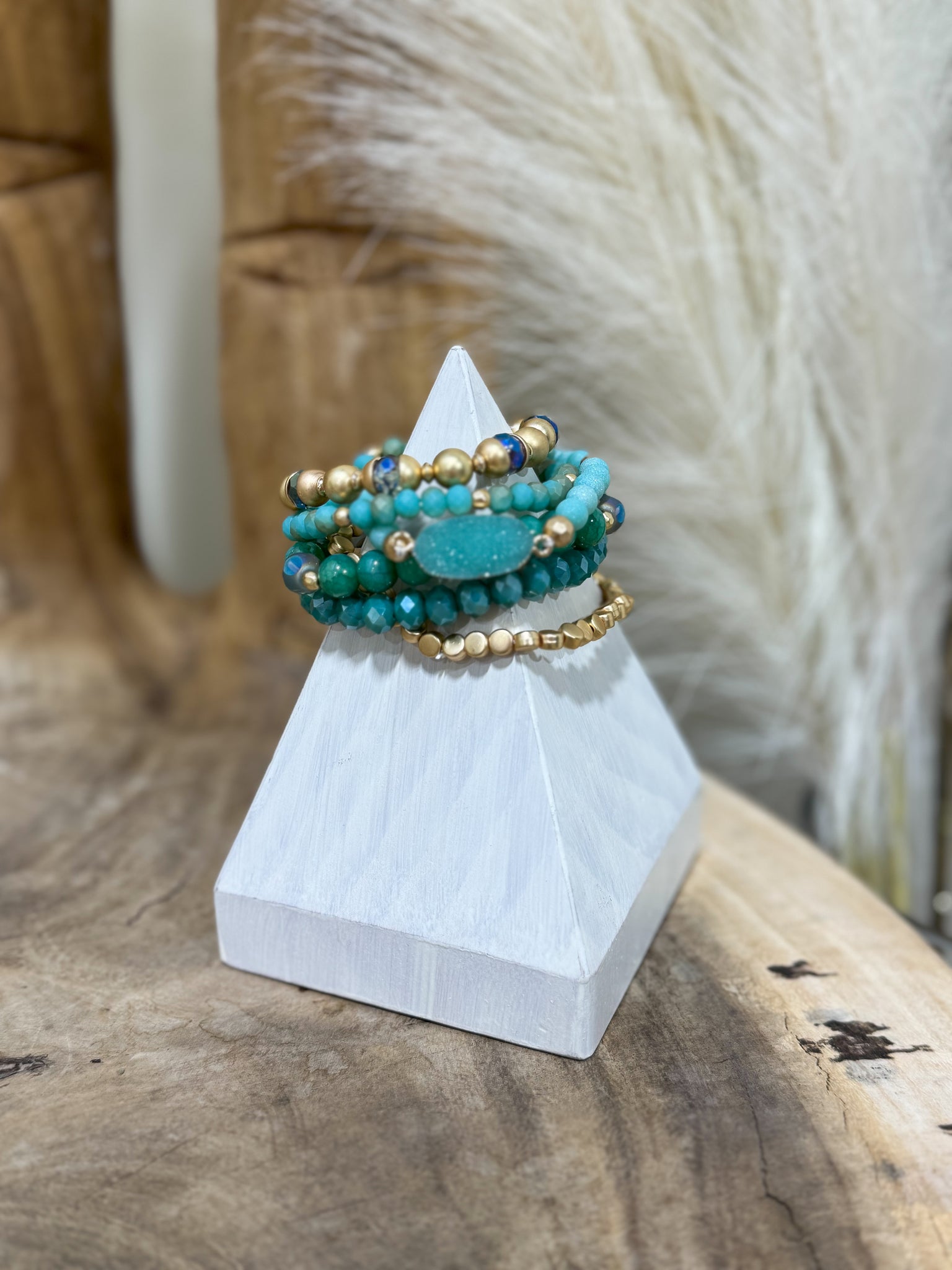 Turquoise Druzy Charm Bracelet Set