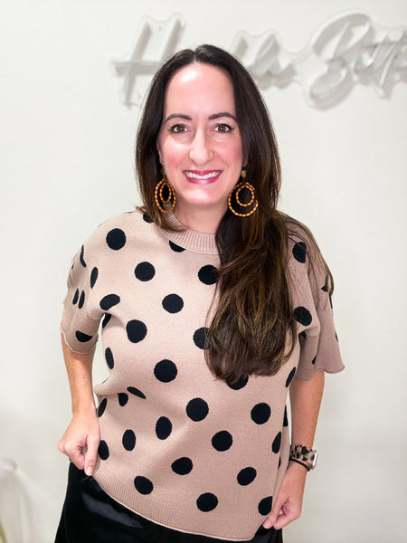Short Sleeve Polka Dot Knit Top
