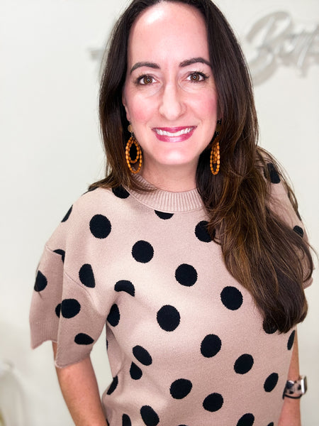 Short Sleeve Polka Dot Knit Top