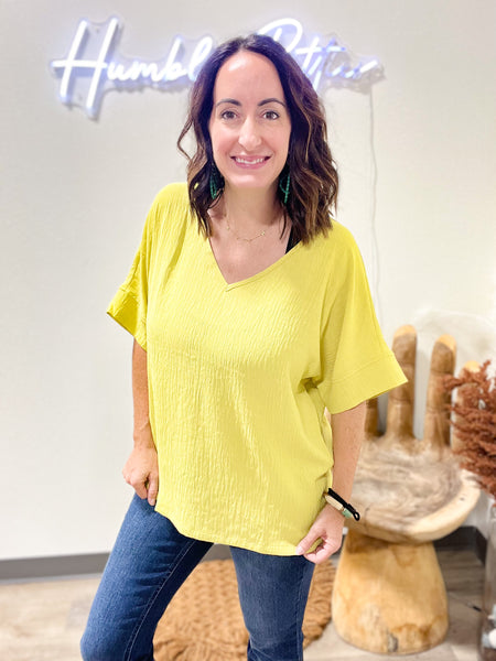 Lime Textured Short Sleeve Top