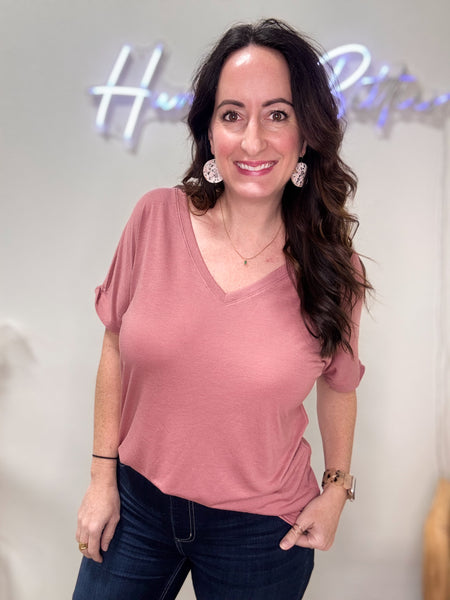 Dusty Rose V-Neck Tee