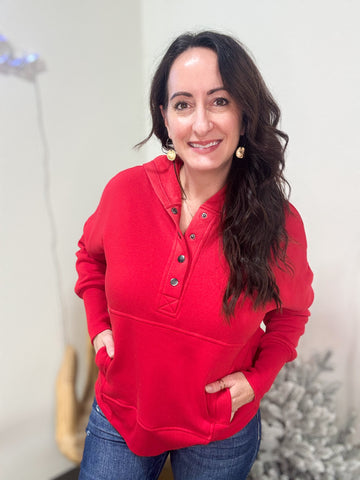 Red Half Button-Up Hoodie