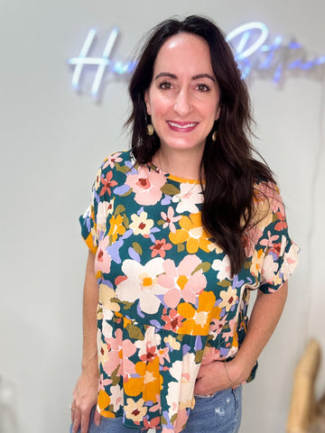 Floral Cuffed Sleeved Baby Doll Top