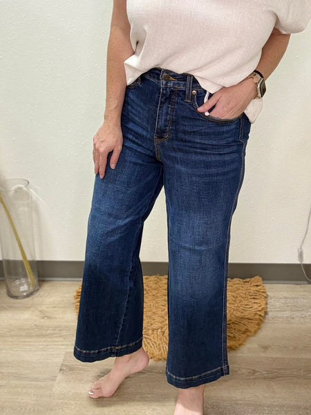 JB High Waist Cropped Dark Wash Wide Leg Denim