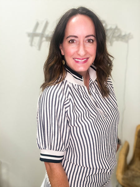 Black Striped Quarter Zip Blouse