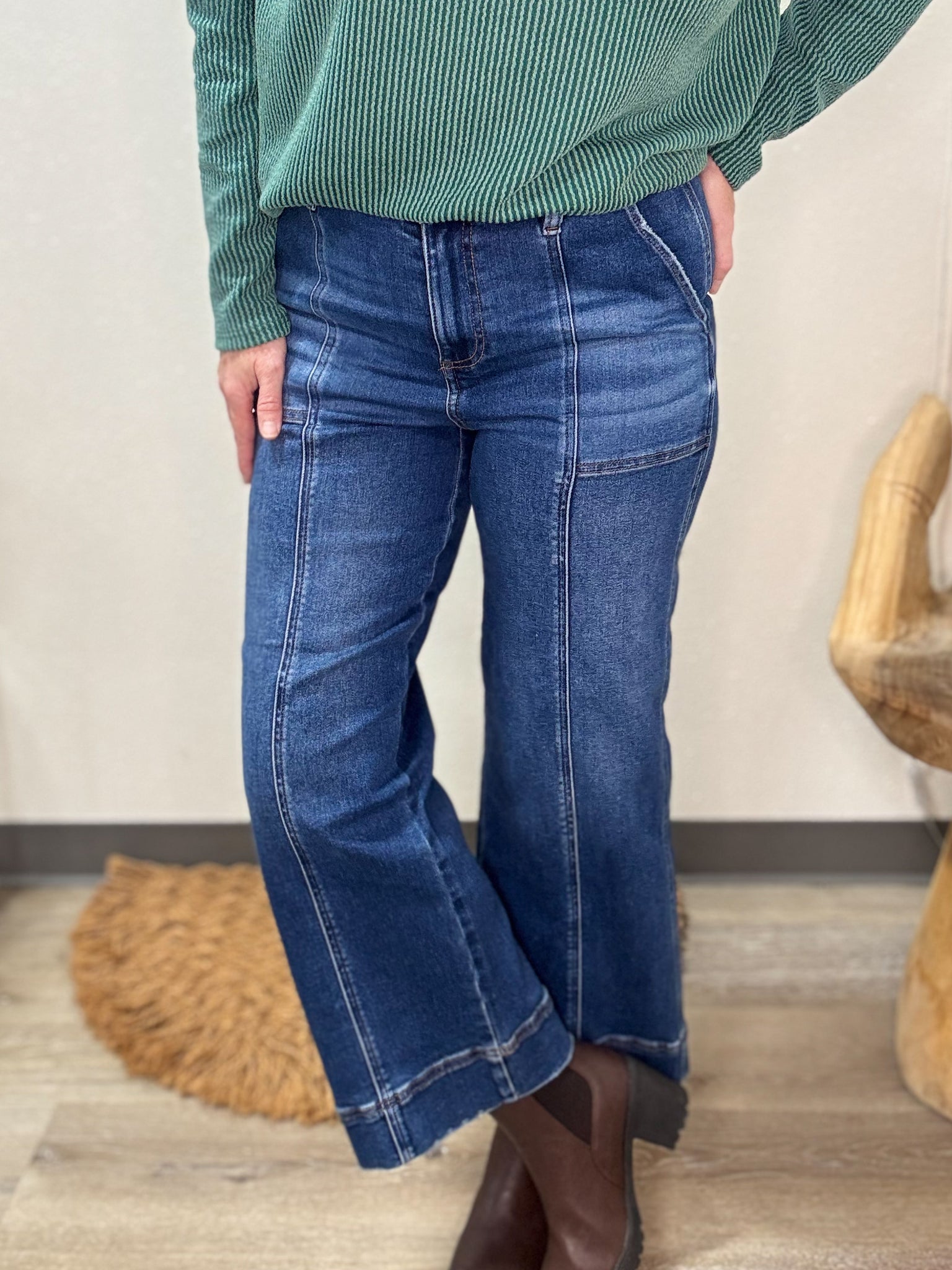 Risen Crop Jeans with Pintuck Seams
