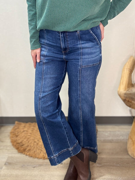 Risen Crop Jeans with Pintuck Seams