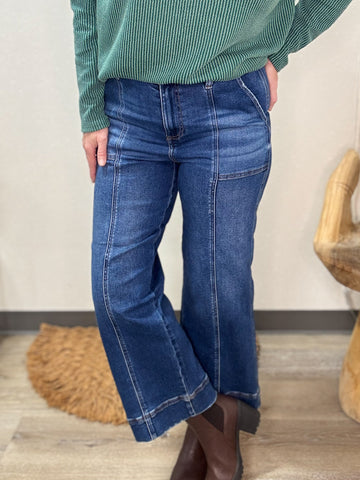Risen Crop Jeans with Pintuck Seams
