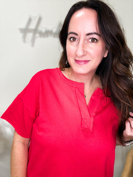 Red Exposed Seam Tee