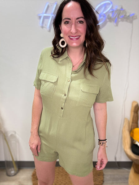 Green Romper W/ Pockets