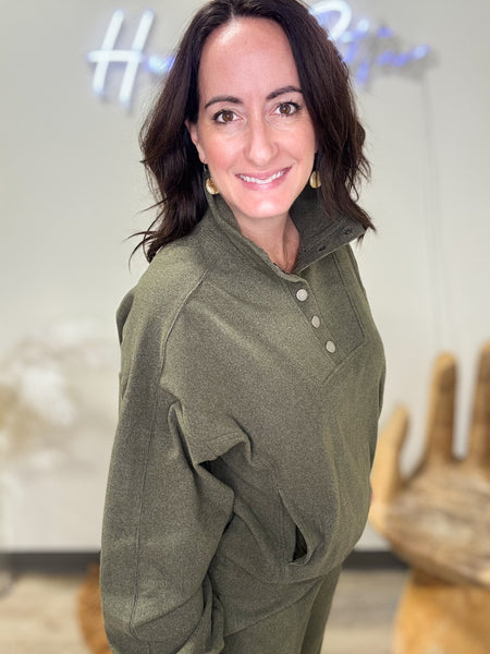 Olive Brush Knit Pullover