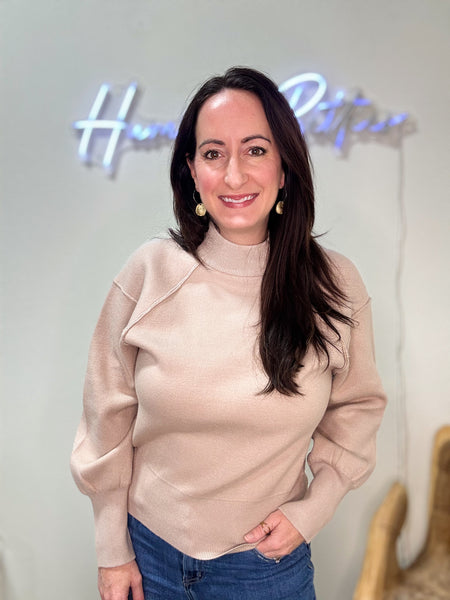 Light Taupe Cozy Mock Neck Sweater