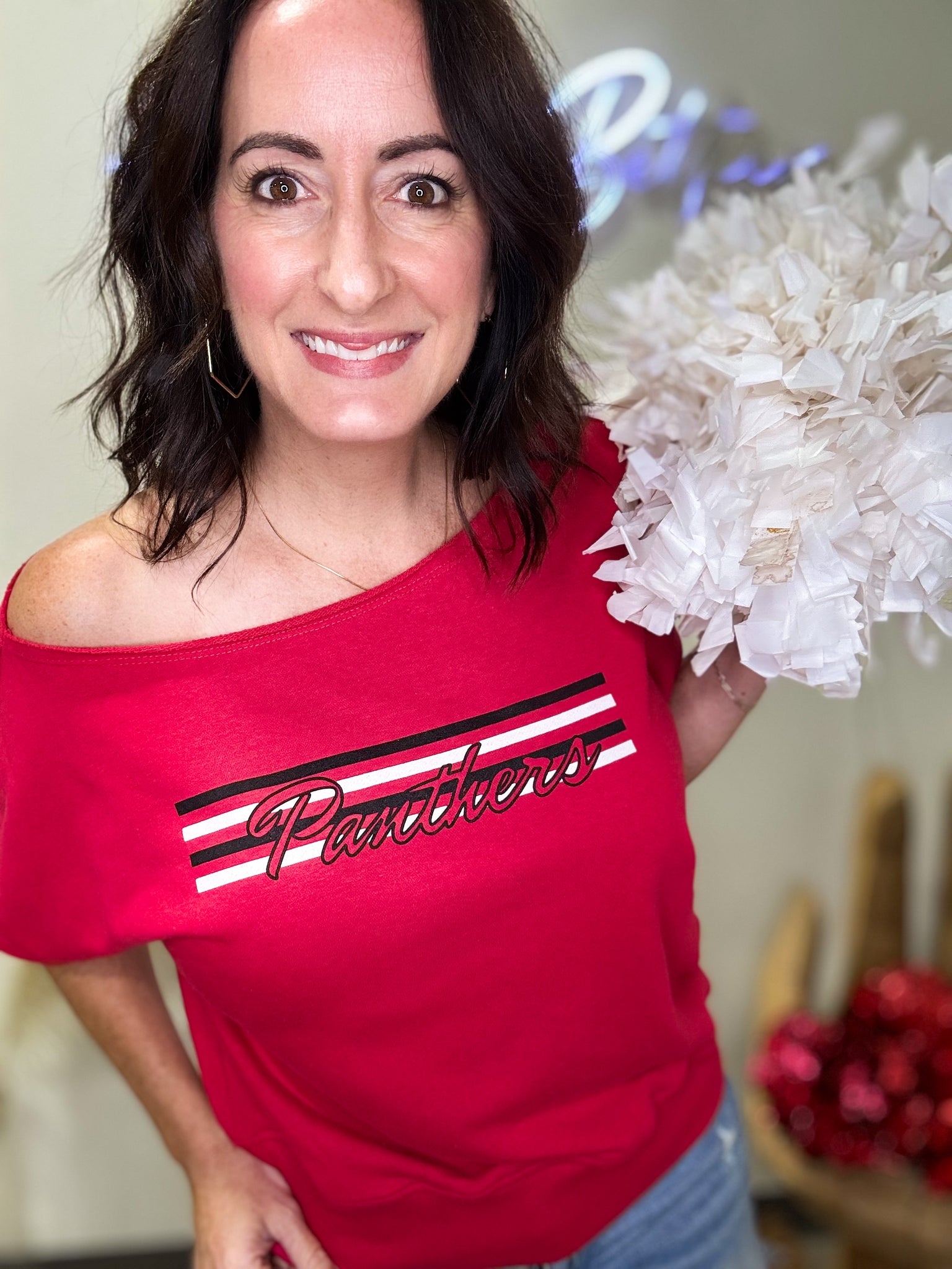 Vintage Off-Shoulder Panthers Top