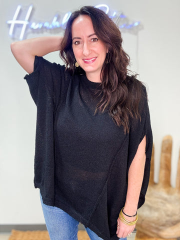 Black Hacci Oversized Short Sleeve Sweatshirt