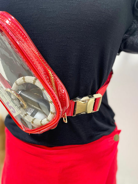 Red and Gold Clear Fanny Pack