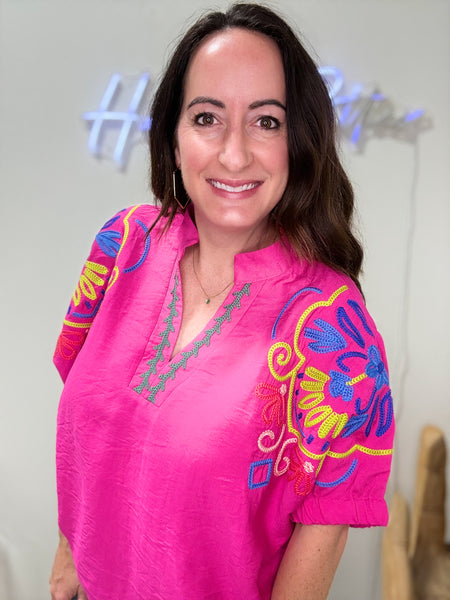 Fuchsia Embroidered Blouse