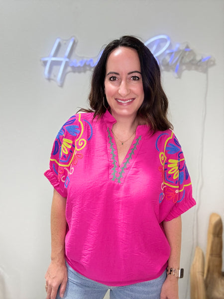 Fuchsia Embroidered Blouse