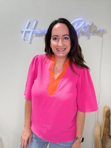 Pink & Orange Contrast Airflow Blouse
