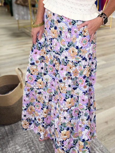 Maxi Floral Skirt W/ Slit & Pockets