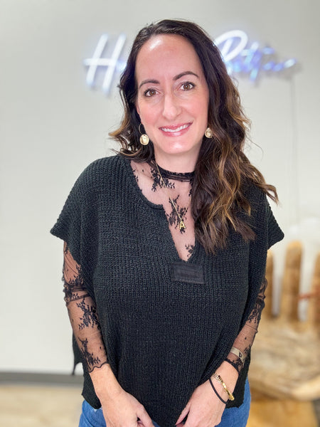 Black Lace Long Sleeve Top