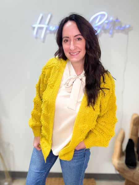 Mustard Scalloped Knit Cardigan