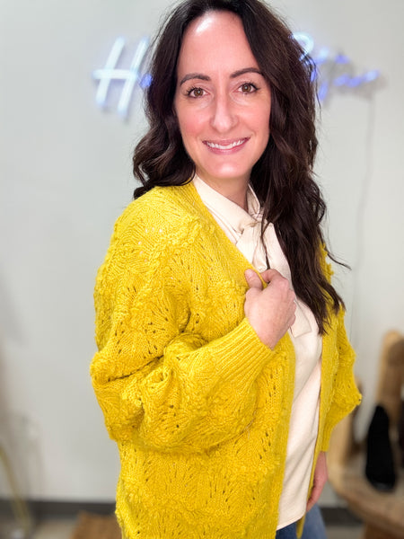 Mustard Scalloped Knit Cardigan