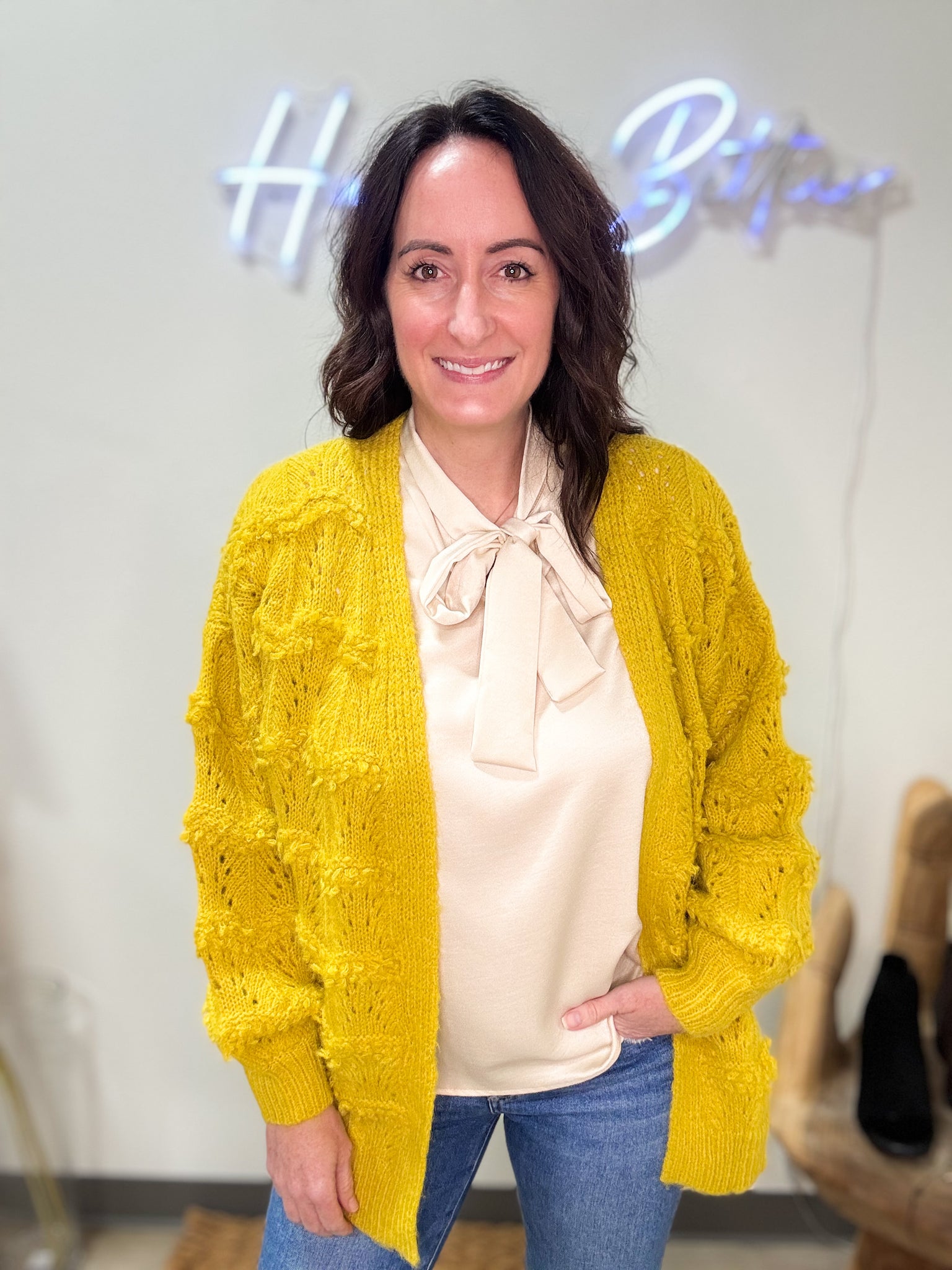 Mustard Scalloped Knit Cardigan