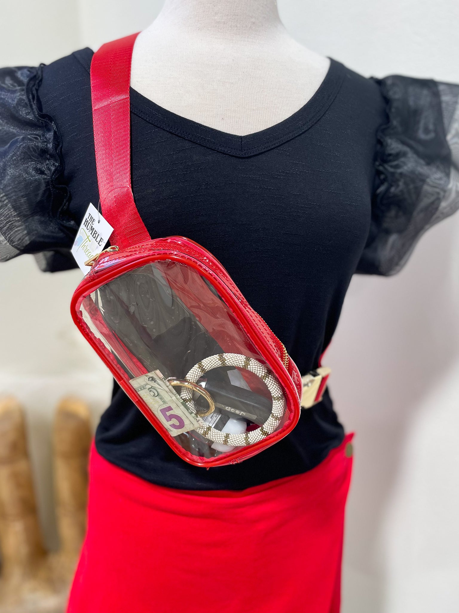 Red and Gold Clear Fanny Pack