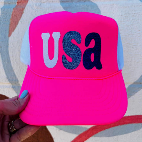 Glitter USA Hot Pink Trucker Hat