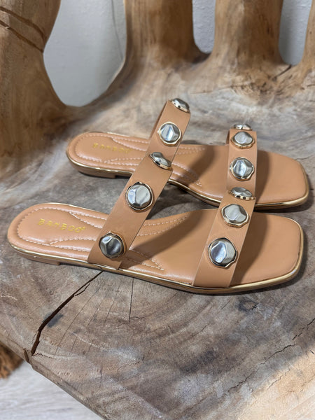 Taupe Studded Flat Sandal