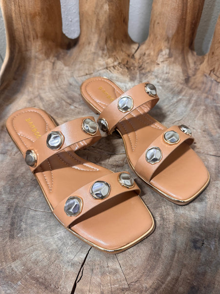 Taupe Studded Flat Sandal