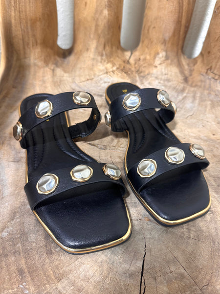 Black Studded Flat Sandal