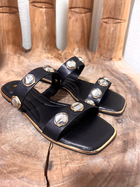 Black Studded Flat Sandal