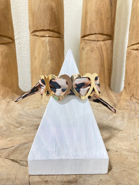 Gold Heart Leopard Tie Cuff Bracelet