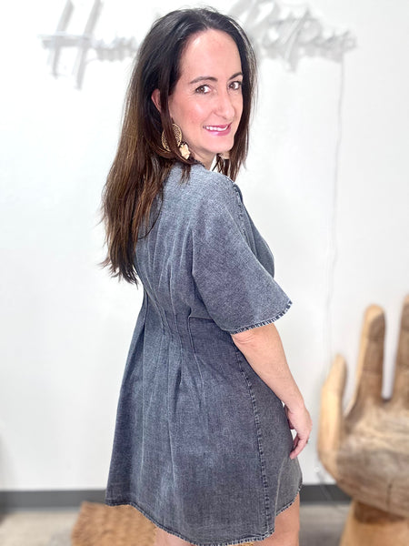 Pintuck Mineral Wash Mini Dress