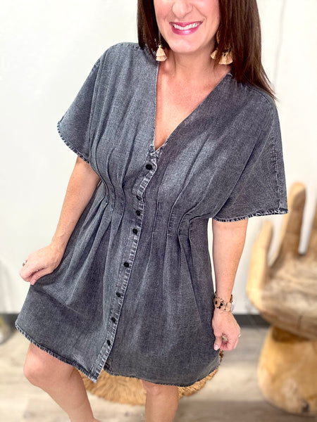 Pintuck Mineral Wash Mini Dress