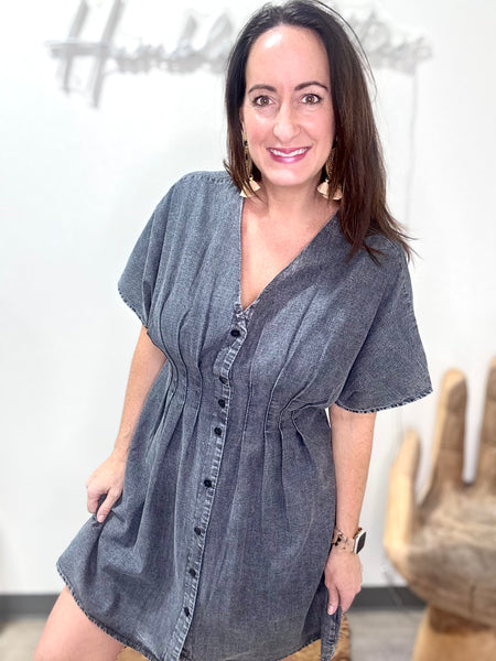 Pintuck Mineral Wash Mini Dress
