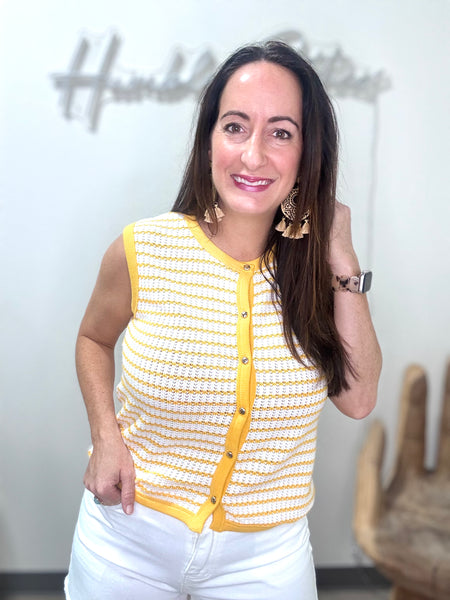 Yellow & White Stripe Button Down Vest