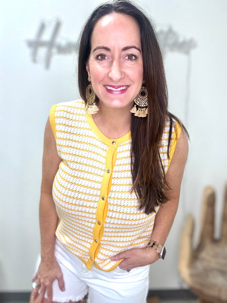 Yellow & White Stripe Button Down Vest