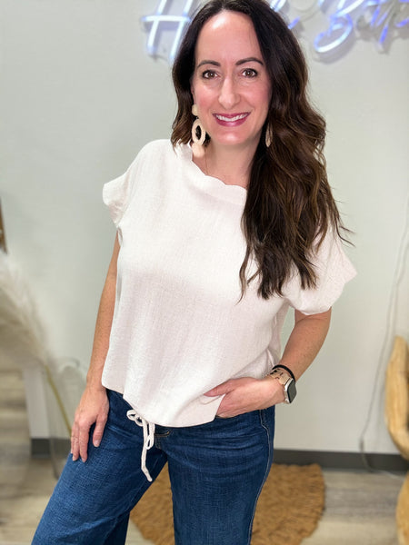 Scalloped Lined Boxy Drawstring Top