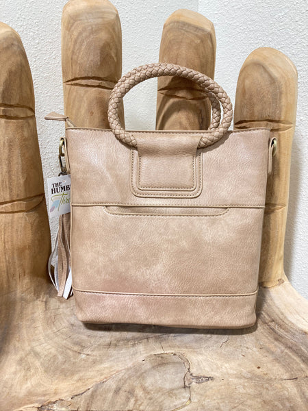 Small Stone Braided Handle Convertible Tote
