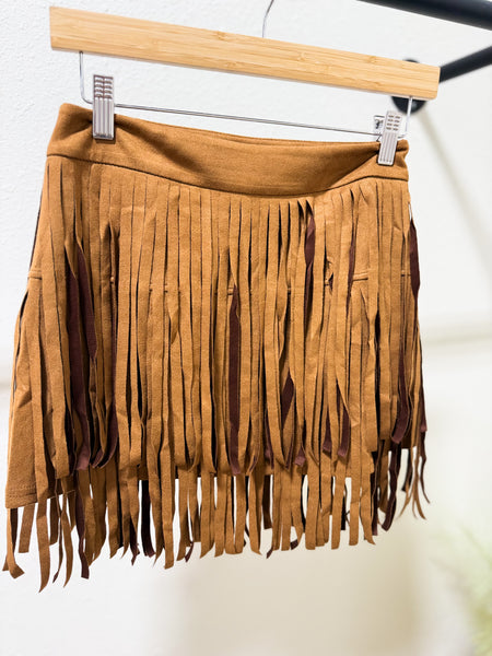 Suede Fringe Mini Skirt