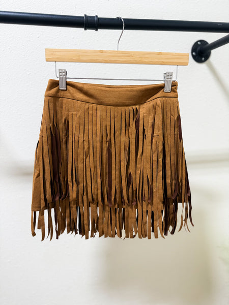 Suede Fringe Mini Skirt