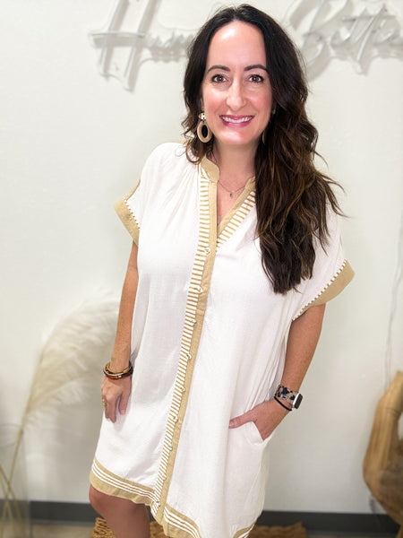 Oatmeal V-Neck Shift Dress