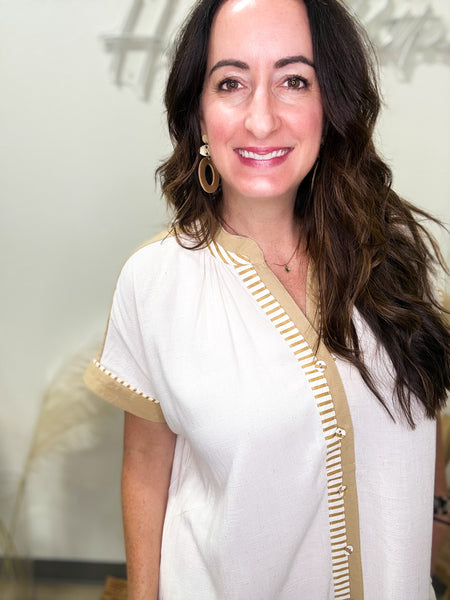 Oatmeal V-Neck Shift Dress