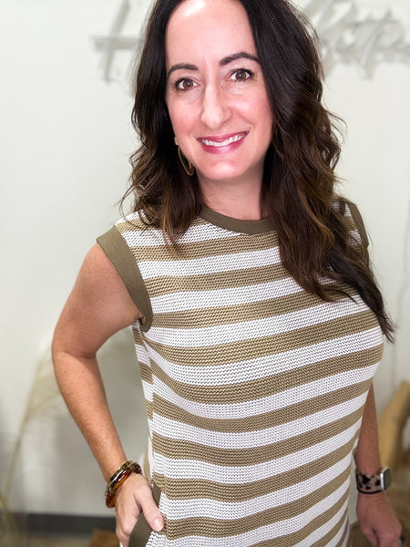 Striped Olive Dress With Pockets