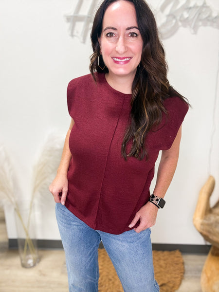 Burgundy Sleeveless Knit Top